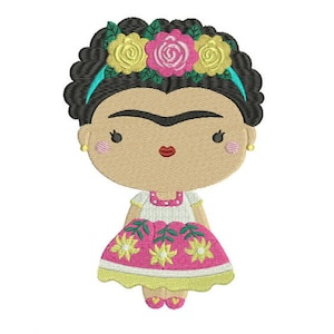 Mexican Doll With Flower Crown Machine Embroidery File design 5x7 hoop Embroidery Patch - instant download