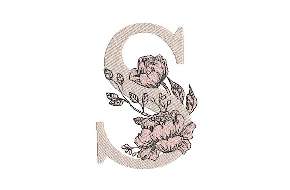 Letter S with flowers Machine Embroidery File design - 5 x 7 inch hoop - Monogram design