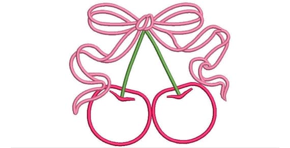 Coquette Cherry Bow - Machine Embroidery File design - 8 x 8 inch hoop - Satin Stitch Cherries - Instant download