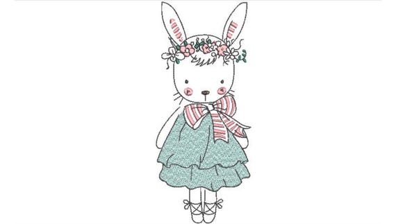 Pretty Bunny Machine Embroidery File design - 6x10 inch hoop - Easter Embroidery Design