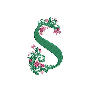 Letter S Fancy Butterflies Monogram - Diseño de archivo de bordado a máquina - aro de 4x4 pulgadas