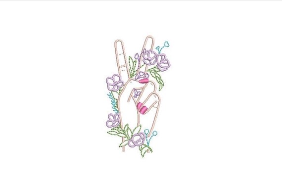 Peace Flowers Hand Machine Embroidery File design - 4x4 inch hoop - Peace embroidery design