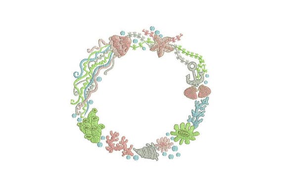 Machine Embroidery Sea Creatures Wreath Flowers Bohemian Machine Embroidery File design 6x10 inch hoop