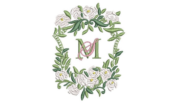 Greenery Wedding Crest - Machine Embroidery File design - 4x4 inch hoop - Monogram Frame