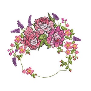 Spring Flower Crest Machine Embroidery File design - 4x4 inch hoop - Monogram Frame