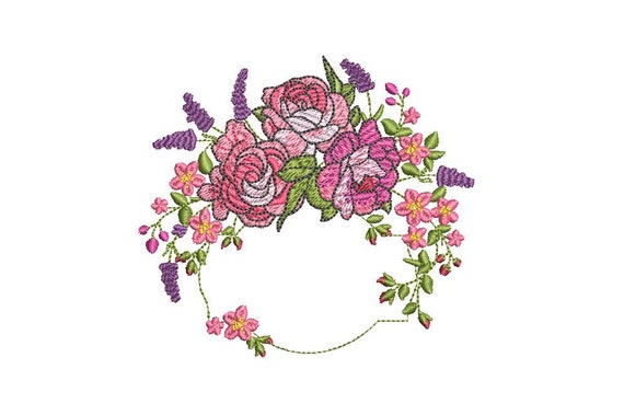 Spring Flower Crest Machine Embroidery File design - 4x4 inch hoop - Monogram Frame