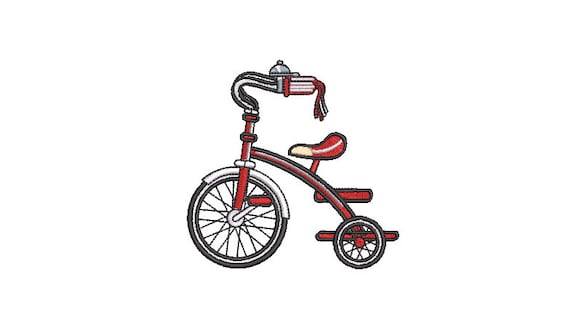 Red Tricycle Bike Machine Embroidery File design - 4x4 inch hoop  - instant download - 10cm x 10cm hoop