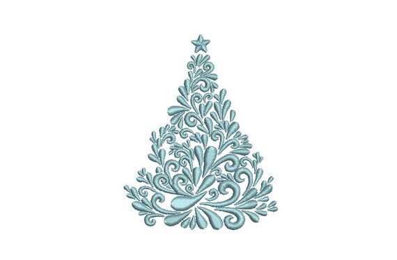 Damask Xmas Tree - Machine Embroidery File design - 4 x 4 inch hoop - Chinoiserie Christmas Tree Embroidery