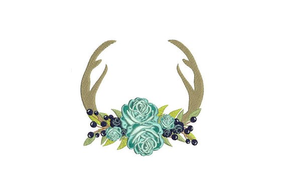 Boho Whimsical Floral Blueberry Antlers Bohemian Machine Embroidery File design 5x7 hoop