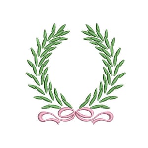 Laurel Bow Wreath Monogram Frame Machine Embroidery File design 4x4 inch hoop