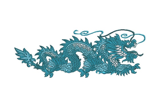 Teal Dragon Design - Machine Embroidery File design -  8x8 inch hoop - Chinoiserie Embroidery