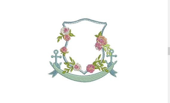 Anchor Rose Crest Machine Embroidery File design 4x4 inch hoop - Monogram Frame