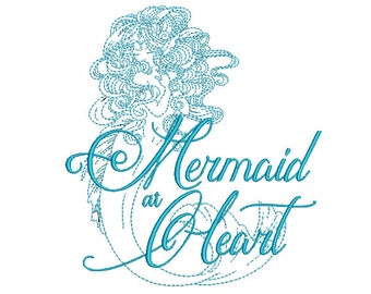 Mermaid at Heart Machine Embroidery File design -  20cm x 20cm hoop - instant download 8 x 8 inches