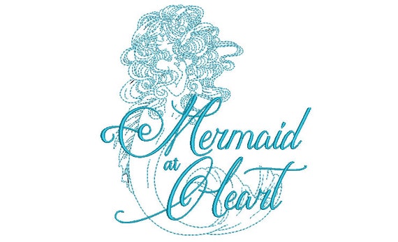 Mermaid at Heart Machine Embroidery File design -  20cm x 20cm hoop - instant download 8 x 8 inches