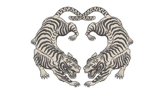 Two Tigers Embroidery Design - Machine Embroidery File design 6x10 inch hoop - Chinoiserie Tiger Frame - instant download