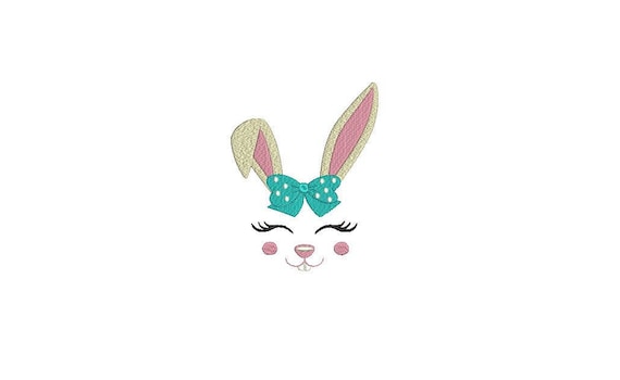 Bunny Face With Bow Machine Embroidery File design 5x7 inch hoop