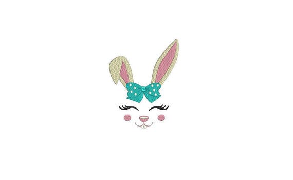 Bunny Face With Bow Machine Embroidery File design 5x7 inch hoop