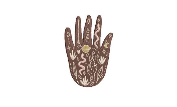 Peace Tattoo Hand Celestial Mystical Embroidery Design -  Moon Child Machine Embroidery File design - 4x4 inch hoop - instant download