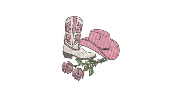 Cowgirl Rose -Cowboy Hat and Boots Machine Embroidery File design - 4x4 inch hoop - Monogram Frame
