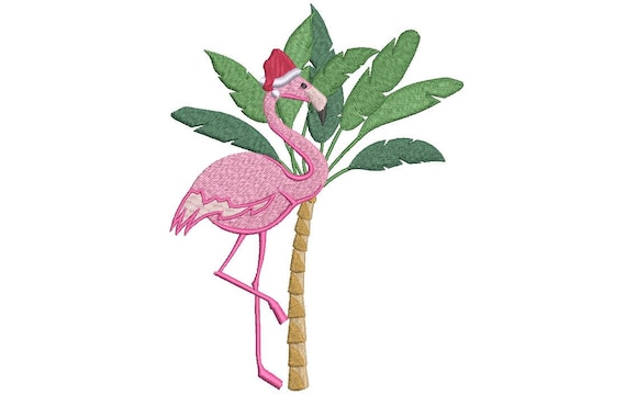 Flamingo Palm Christmas Embroidery - Machine Embroidery File design  - 5x7 inch hoop - XMAS Embroidery