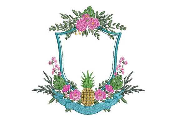 Tropical Crest Machine Embroidery File design - 5x7 inch hoop - Monogram Frame - instant download