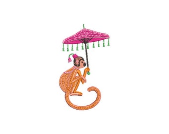 Monkey Umbrella Machine Embroidery File design - 4x4 inch hoop - Chinoiserie Chic - Instant Download