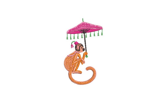 Monkey Umbrella Machine Embroidery File design - 4x4 inch hoop - Chinoiserie Chic - Instant Download
