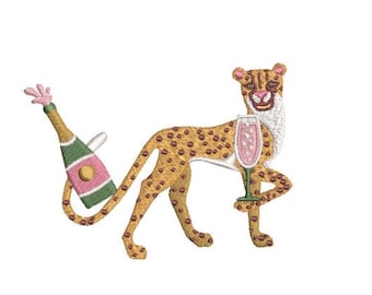 Cheetah Champagne Machine Embroidery File design - 4x4 inch hoop - Chinoiserie Chic - Instant Download