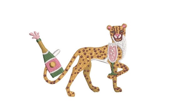 Cheetah Champagne Machine Embroidery File design - 4x4 inch hoop - Chinoiserie Chic - Instant Download