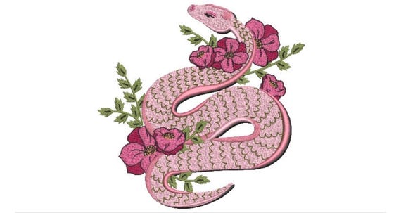 Pink Snake Flowers Embroidery Design -  Urban Machine Embroidery File design - 8x8 inch hoop - instant download