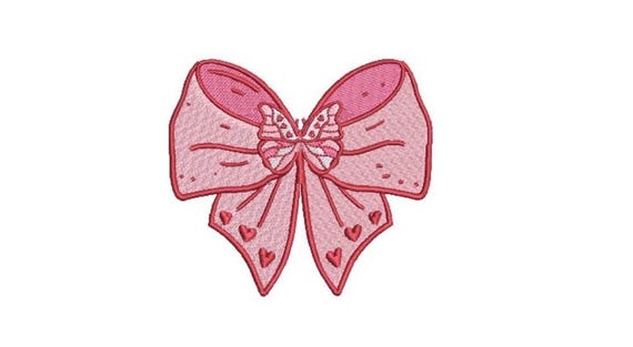 Butterfly Ribbon Bow Cherries Embroidery Design - Machine Embroidery Instant Download File - Coquette Bow - 4x4 inches
