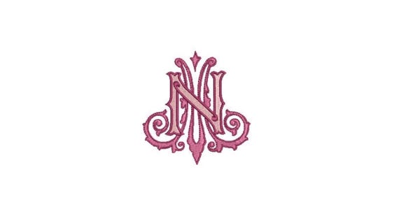 Antique M N   Monogram or N M  -  Machine Embroidery File design - 3x3 inch hoop - Vintage Monogram Design
