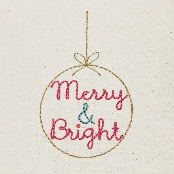 Merry & Bright Christmas Embroidery - Ornament Silhouette Machine Embroidery File design 4x4 inch hoop - Instant download