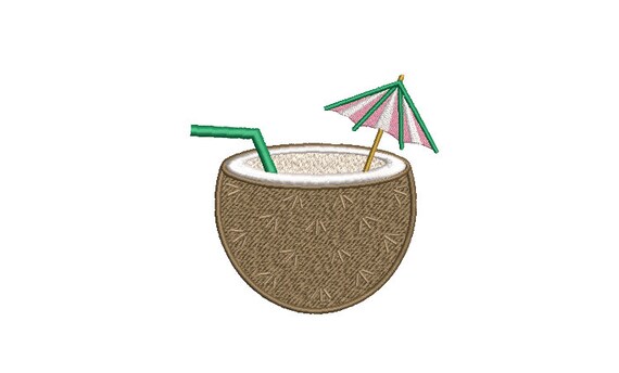 Cooconut Machine Embroidery File design - 4 x 4 inch hoop - Cocktail Embroidery Design