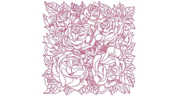 Rose Quilting Block Embroidery File  - Machine Embroidery File - design 8x8 inch hoop - Redwork and Satin Stitch Embroidery Design