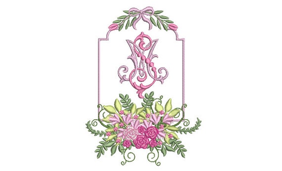 Lilac Flora Frame - Wreath Machine Embroidery File design 5x7 inch hoop - monogram frame - instant download