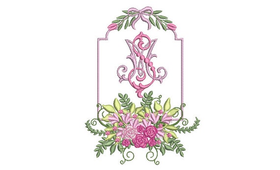 Lilac Flora Framel - Wreath Machine Embroidery File design 5x7 inch hoop - monogram frame - instant download