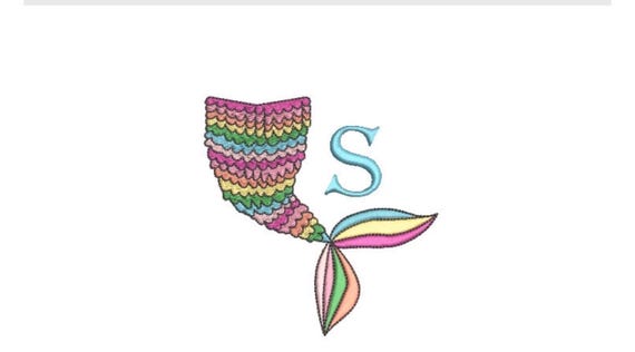 Rainbow Mermaid Tail Embroidery Design - Mermaid Machine Embroidery File design - 4x4 inch hoop
