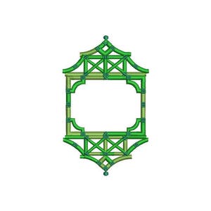 Chinoiserie Chic Monogramm Bambus Pagode Rahmen Maschine Stickerei Datei design 4 x 4 Reifen