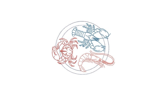 Crustaceans - Machine Embroidery File design - 4x4 inch hoop - Monogram Embroidery