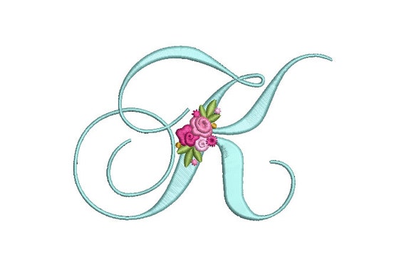 Pretty Rose Script LETTER K  Machine Embroidery File design - 5 x 7 inch hoop - Monogram design