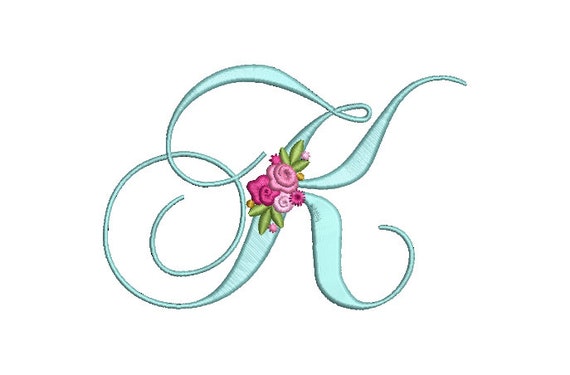 Pretty Rose Script LETTER K  Machine Embroidery File design - 5 x 7 inch hoop - Monogram design