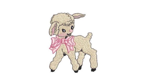 Lamb Embroidery - Machine Embroidery Vintage Little Lamb Pink Bow Machine Embroidery File design 4 x 4 inch hoop