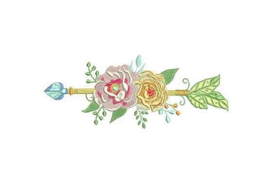 Boho Flower Arrow Machine Embroidery File design 8x12 inch hoop