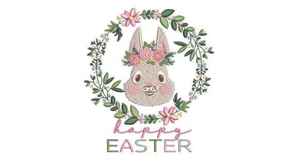Machine Embroidery - Easter Bunny Wreath - Embroidery File design - 6x10 inch hoop - Wreath Embroidery