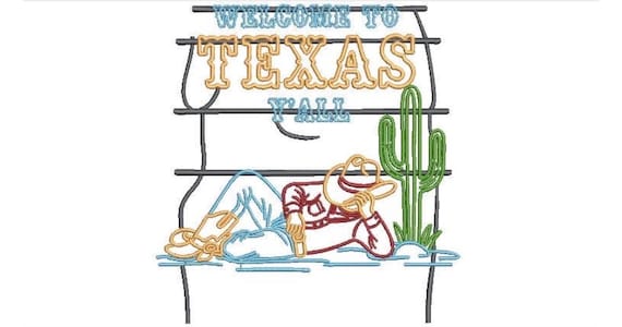 Welcome To Texas Cowboy - Western Machine Embroidery File design - 8x12 inch hoop - Country Design - Cowboy Embroidery Download