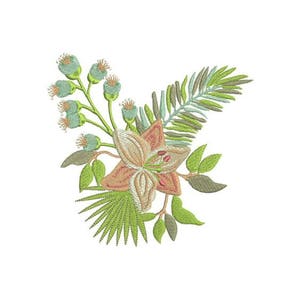 Lily Tropical Flowers Machine Embroidery File design 4 x 4 inch hoop