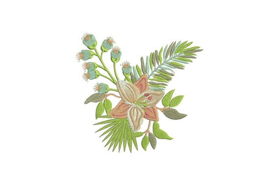 Lily Tropical Flowers Machine Embroidery File design 4 x 4 inch hoop