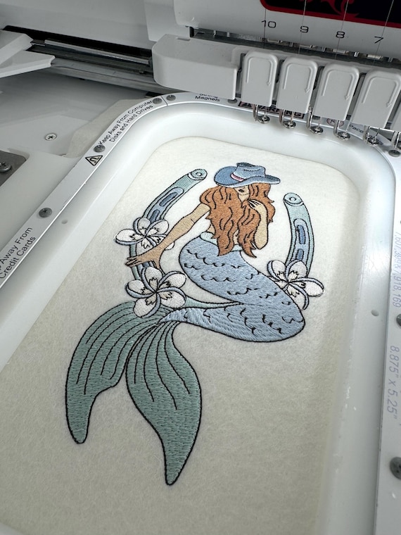 Coastal Cowgirl Machine Embroidery File design - 6x10 hoop -  instant download - Mermaid Embroidery Design
