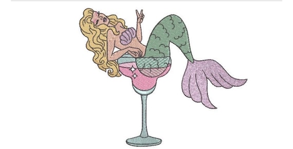 Margarita Mermaid Machine Embroidery File design - 5x7 hoop -  instant download - Mermaid Embroidery Design
